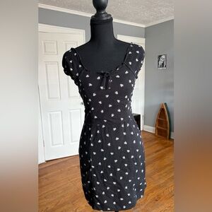 Girls Black and White Floral Cottagecore Minidress